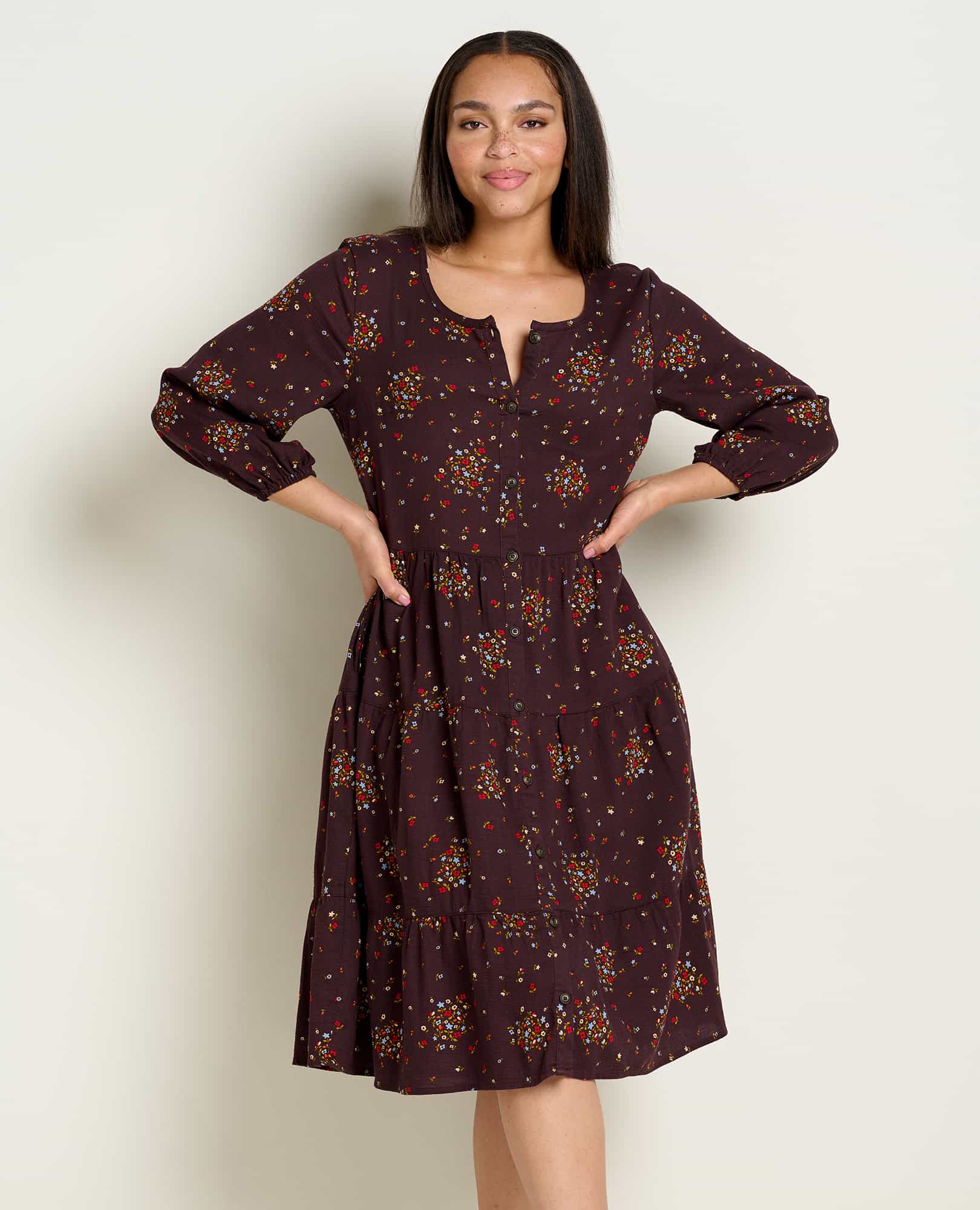 Manzana Tiered Long Sleeve Dress - Softxoi